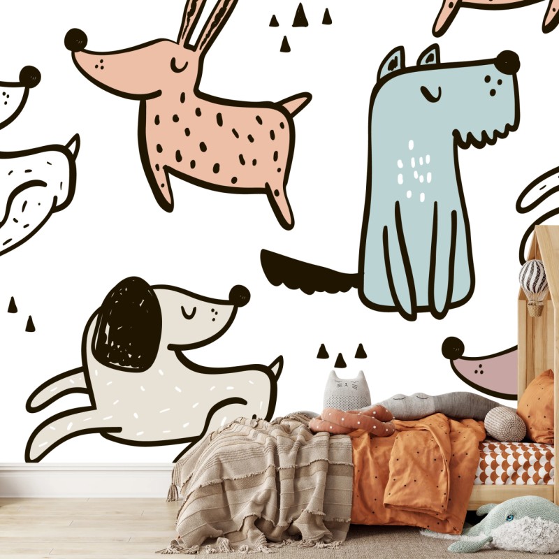 Fototapete verspieltes pastell hunde muster – Wallnifity®
