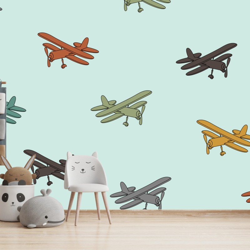 Fototapete muster mit doppeldeckern auf türkisgrund – Wallnifity®