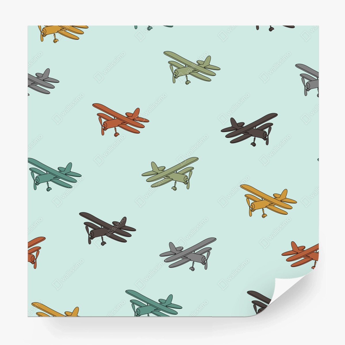 Fototapete muster mit doppeldeckern auf türkisgrund – Wallnifity®