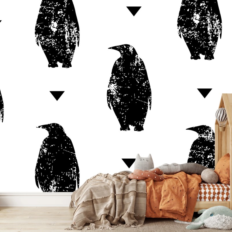 Fototapete schwarzes pinguin-silhouetten-muster – Wallnifity®