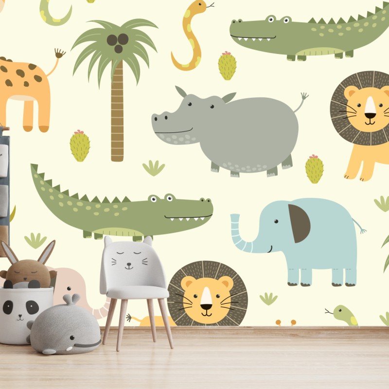 Fototapete pastell safari tiermuster – Wallnifity®