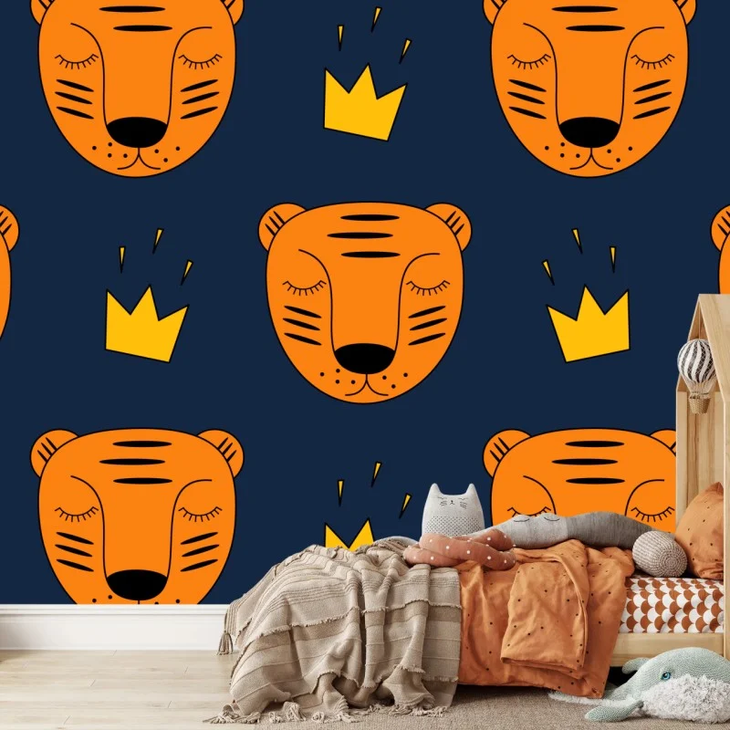 Fototapete verspieltes tiger-muster für kinderzimmer