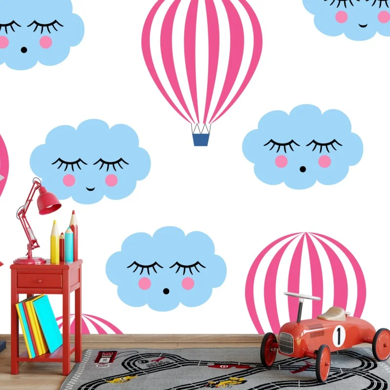 Fototapete pastellwolken und luftballons muster
