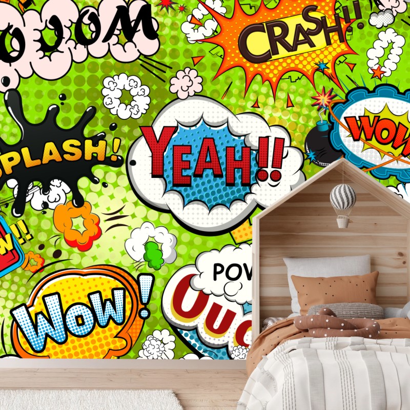 Fototapete lebhafte pop-art-comic-collage – Wallnifity®