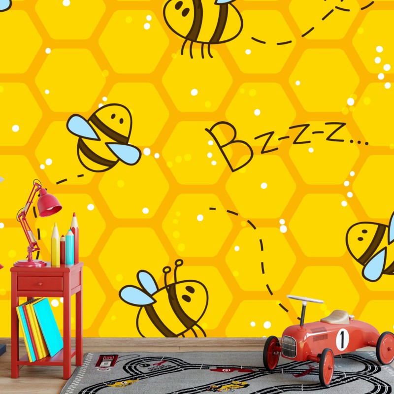 Fototapete niedliches bienen- und wabenmuster – Wallnifity®