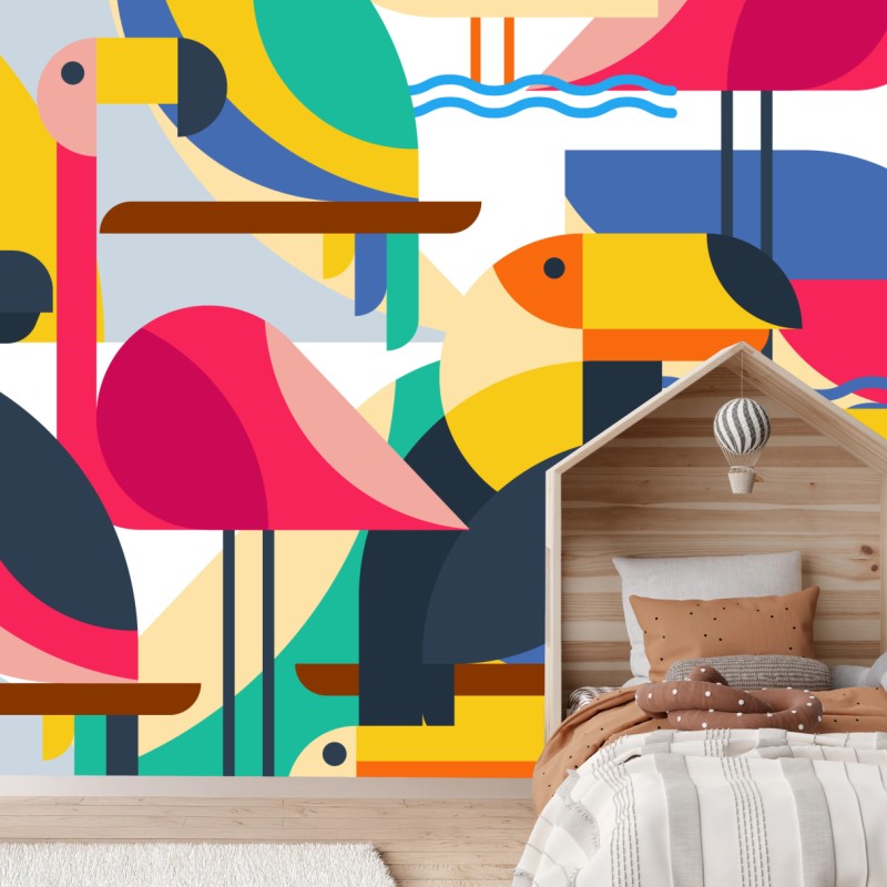 Fototapete tropisches geometrisches vogelmuster – Wallnifity®