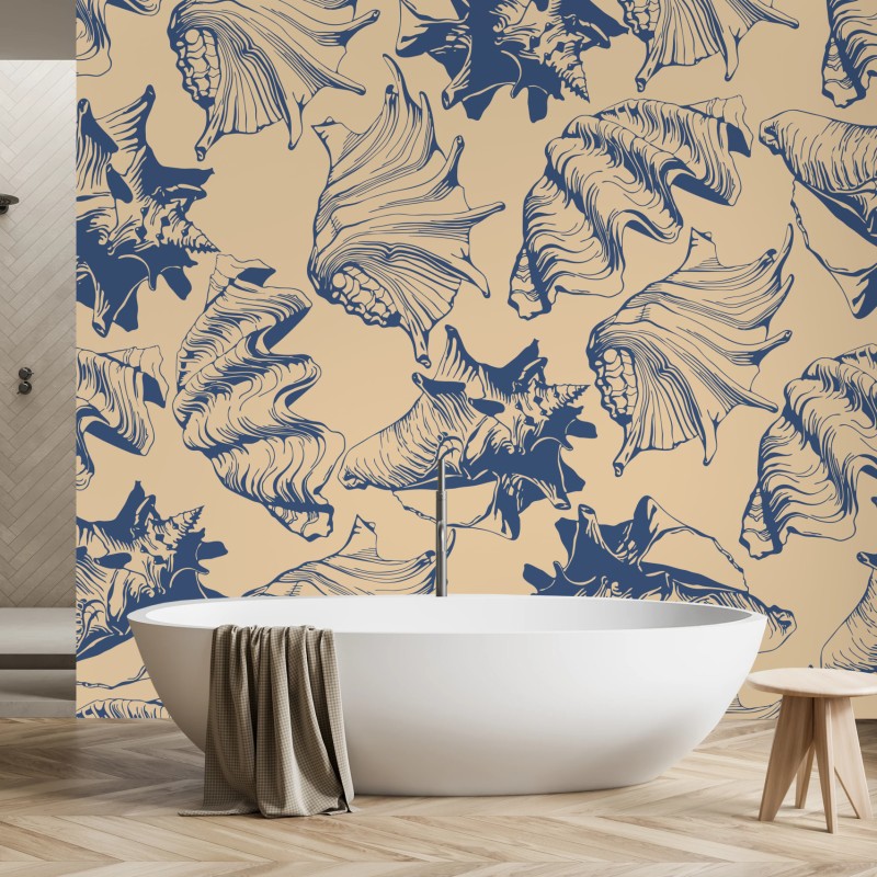 Fototapete muschelmuster in blau und beige – Wallnifity®