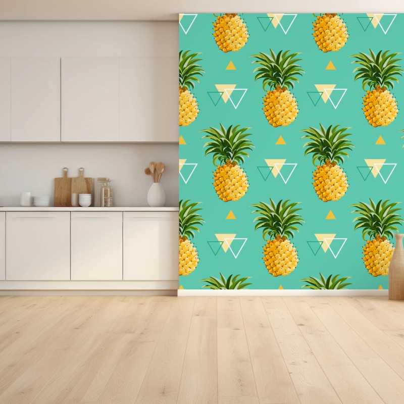 Fototapete tropisches ananasmuster auf türkisfarbenem hintergrund – Wallnifity®