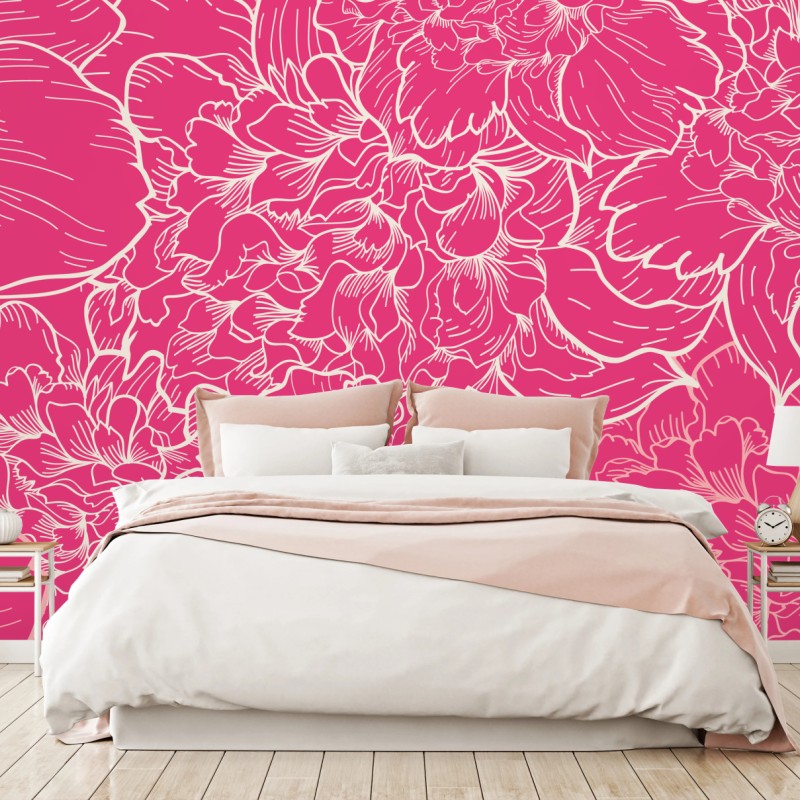 Fototapete leuchtendes rosa pfingstrosenmuster – Wallnifity®