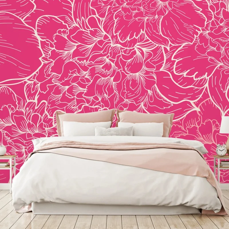 Fototapete leuchtendes rosa pfingstrosenmuster – Wallnifity®