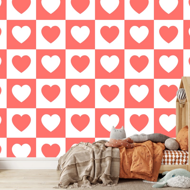 Fototapete rosa herzen schachbrettmuster – Wallnifity®
