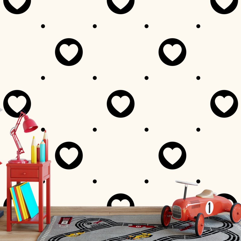 Fototapete minimalistisches muster mit schwarzen herzen – Wallnifity®