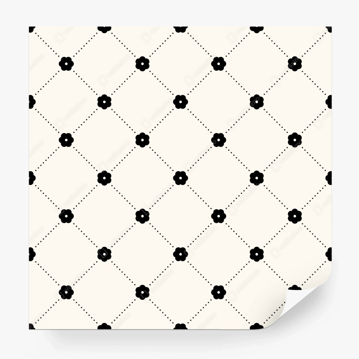 Fototapete minimalistisches schwarzes blumen-rautenmuster – Wallnifity®