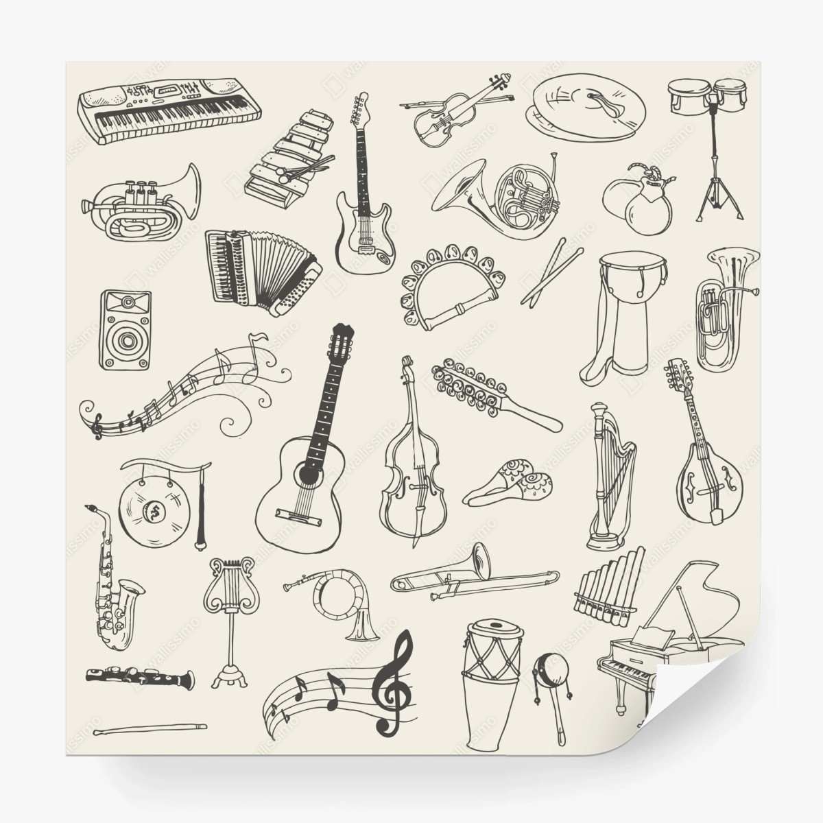 Fototapete handgezeichnete musikinstrumente collage – Wallnifity®