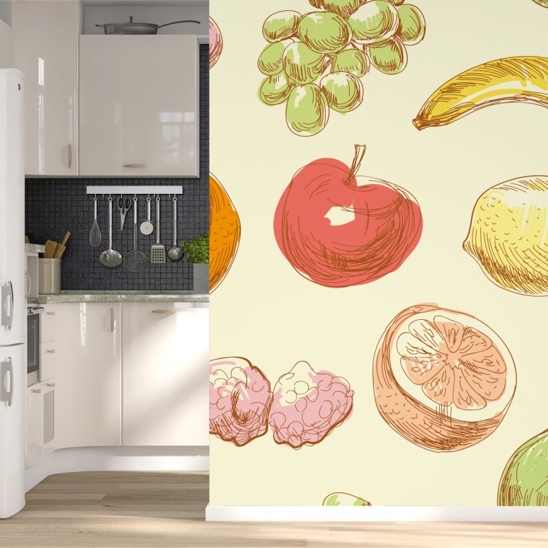 Fototapete handgezeichnetes pastell-früchtemuster – Wallnifity®