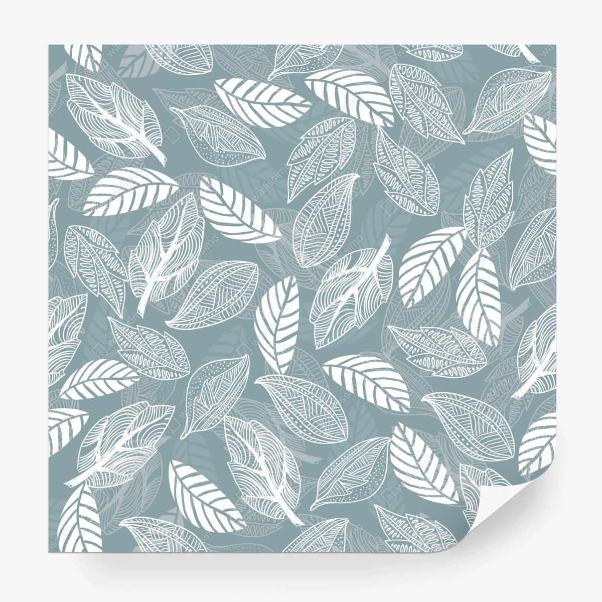Fototapete handgezeichnetes blättermuster auf türkisfarbenem hintergrund – Wallnifity®