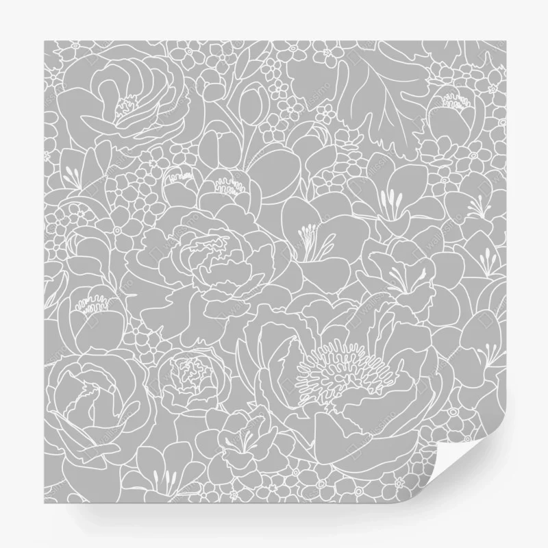 Fototapete subtiles graues blumenlinienmuster