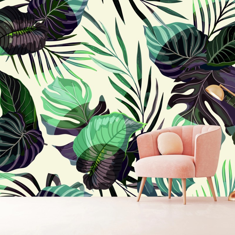 Fototapete tropisches blattmuster in grünen tönen – Wallnifity®