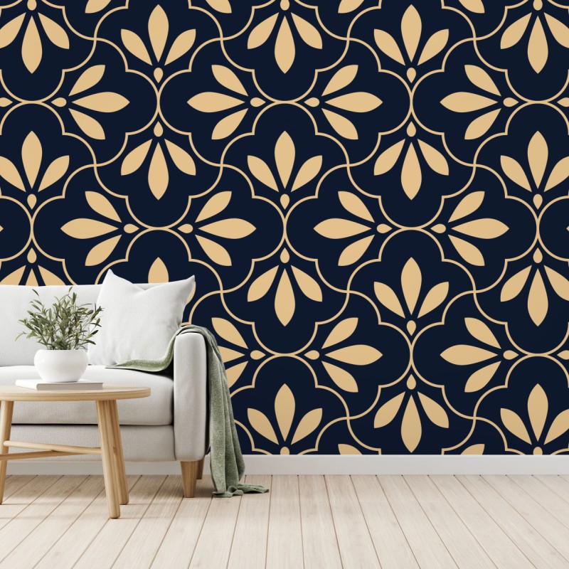 Fototapete marineblau-beige ornament – Wallnifity®