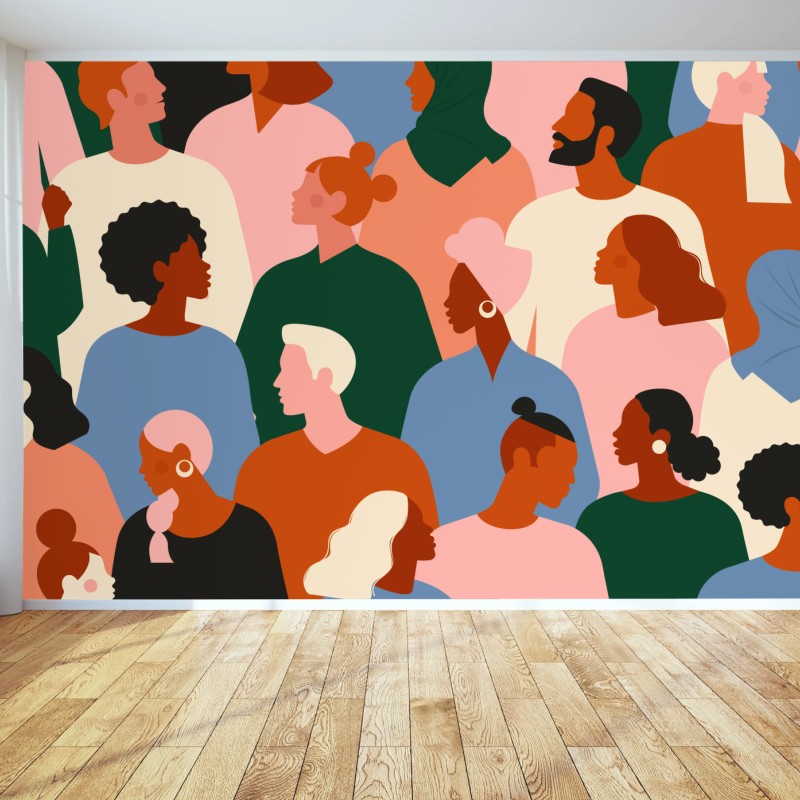 Fototapete muster mit porträts einer vielfältigen gemeinschaft – Wallnifity®
