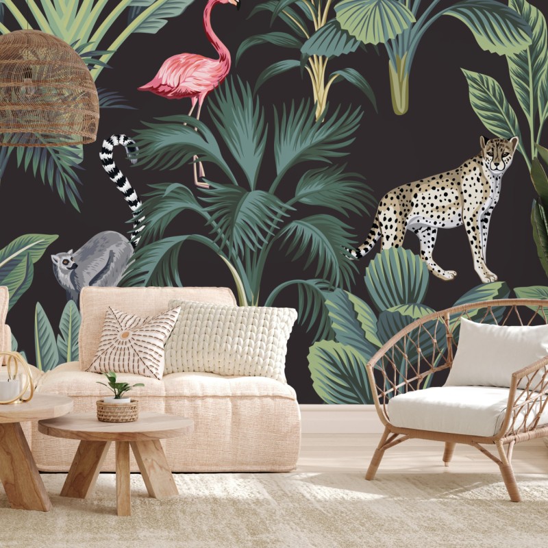 Fototapete tropischer dschungel mit wildtieren – Wallnifity®