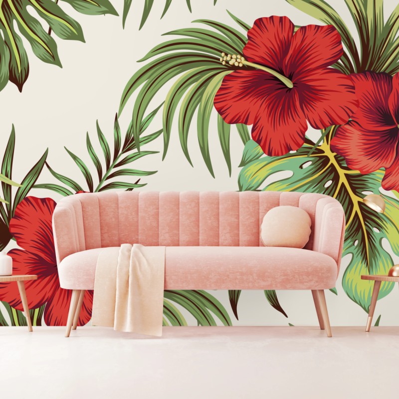 Fototapete tropisches hibiskusmuster – Wallnifity®