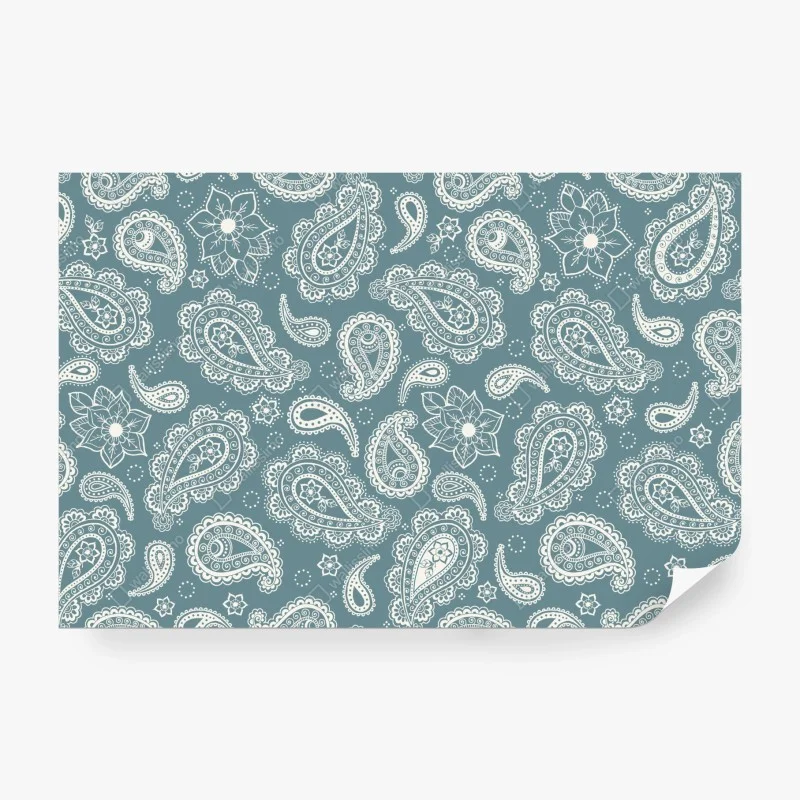 Fototapete türkis paisley muster mit blumendetails – Wallnifity®