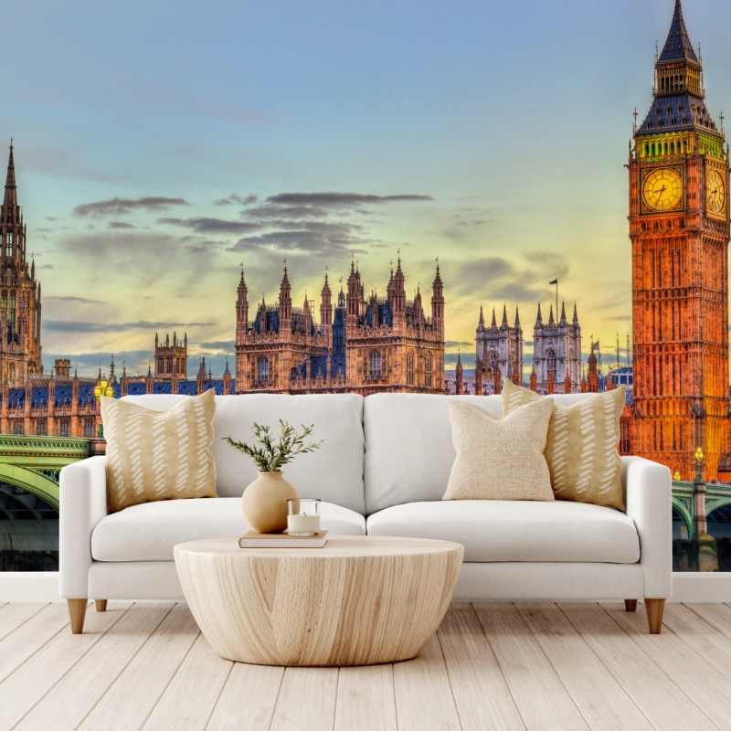 Fototapete sonnenuntergang über London: Big Ben und der Westminster-Palast – Wallnifity®