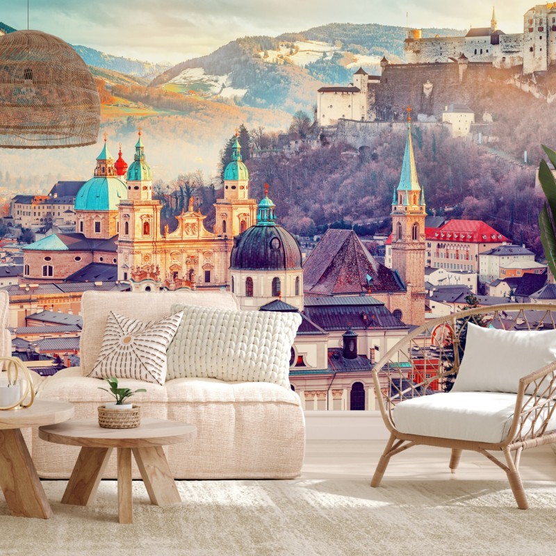 Fototapete sonnenuntergang über Salzburgs skyline – Wallnifity®