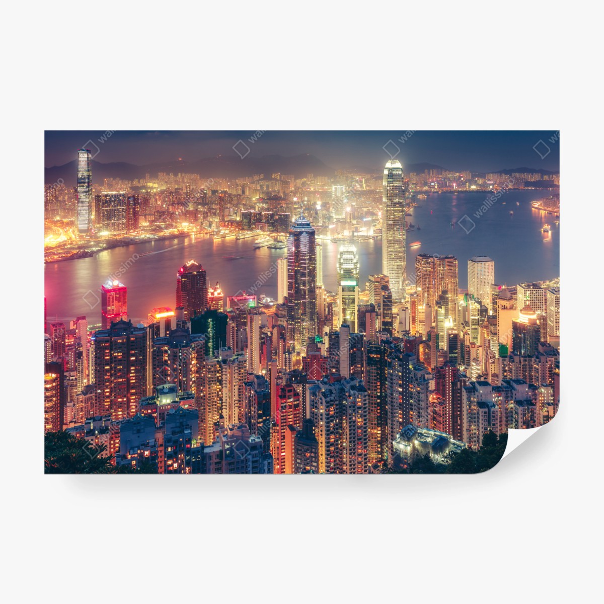 Fototapete Hongkong skyline bei nacht vom Victoria Peak – Wallnifity®