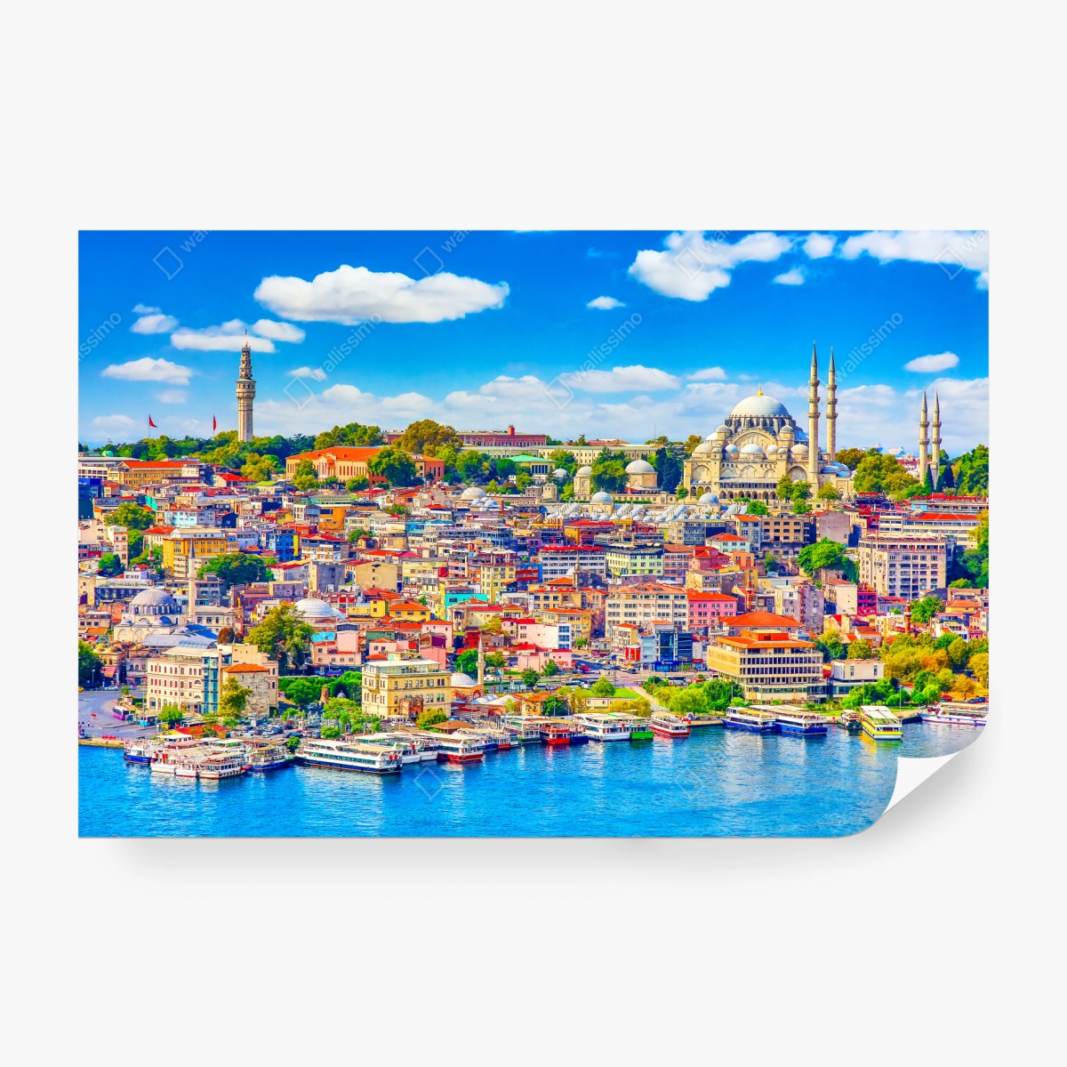 Fototapete lebendige Skyline von Istanbul über dem Bosporus – Wallnifity®
