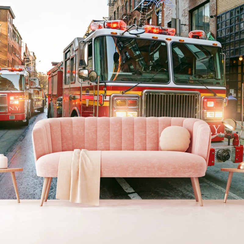 Fototapete feuerwehrautos auf einer straße in Manhattan, New York – Wallnifity®