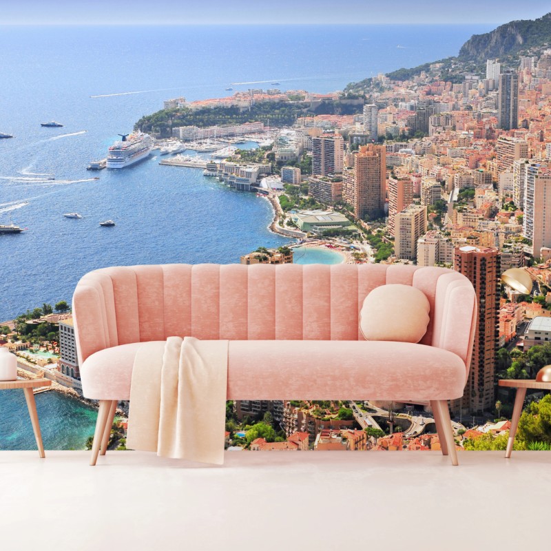 Fototapete sonnige panoramasicht einer küstenstadt – Wallnifity®