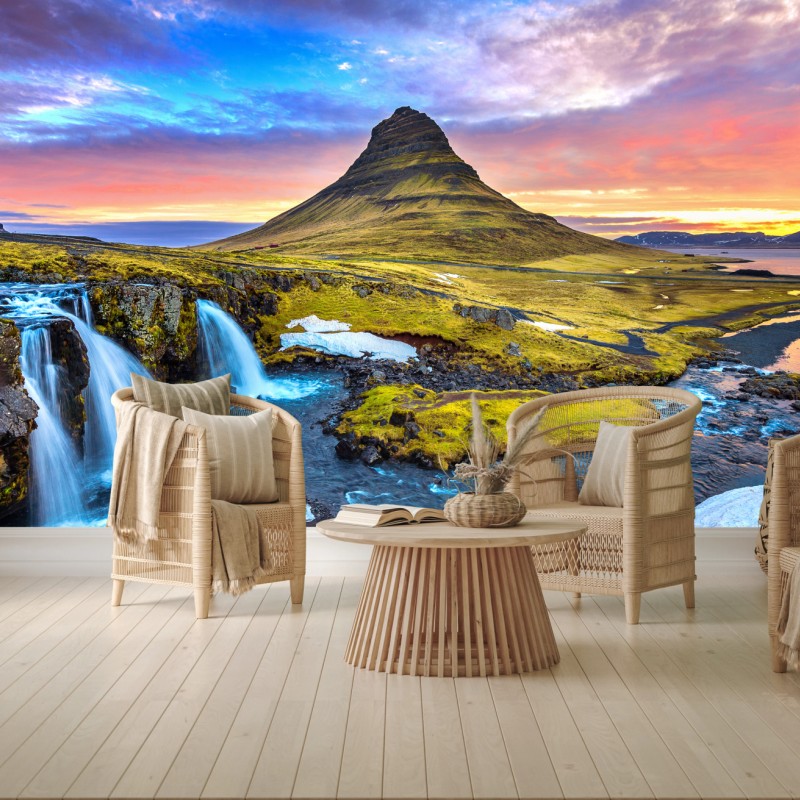 Fototapete Kirkjufell sonnenaufgang berglandschaft – Wallnifity®
