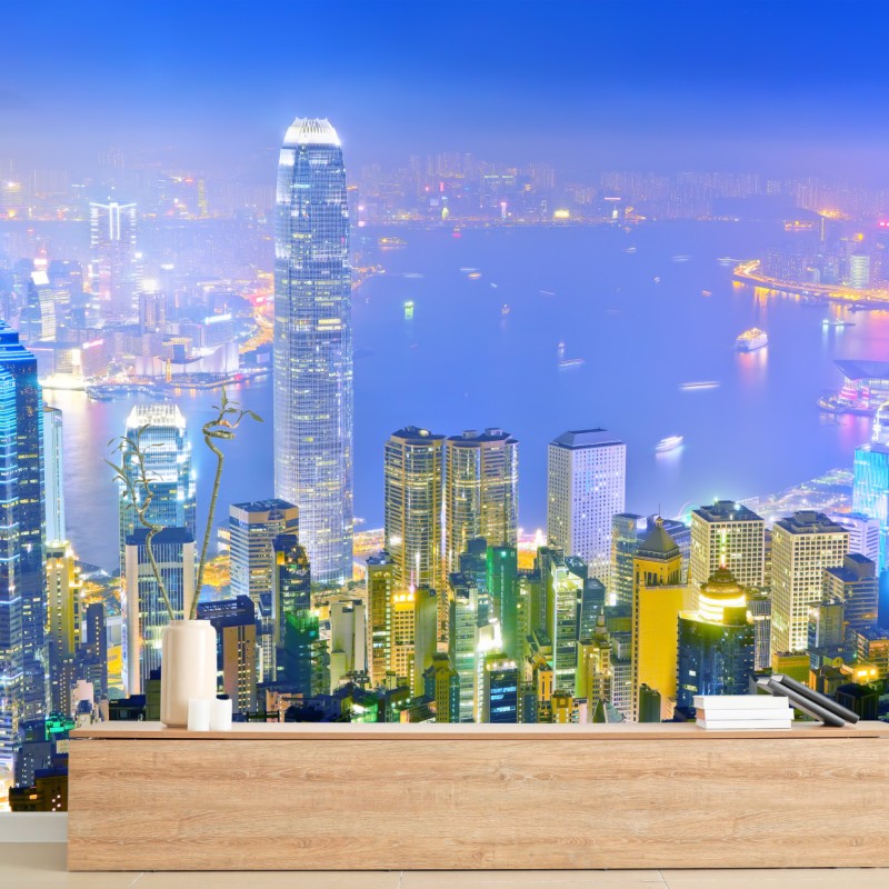 Fototapete Hong Kong skyline bei nacht – Wallnifity®