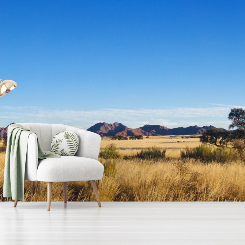 Fototapete ruhige savannenlandschaft unter klarem blauem himmel – Wallnifity®