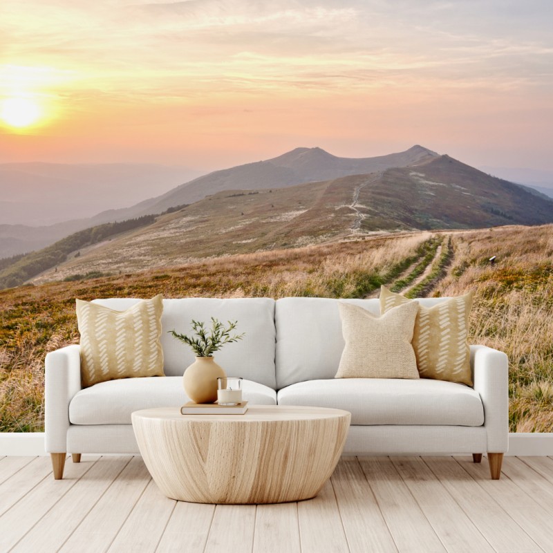 Fototapete goldener bergweg bei sonnenuntergang – Wallnifity®