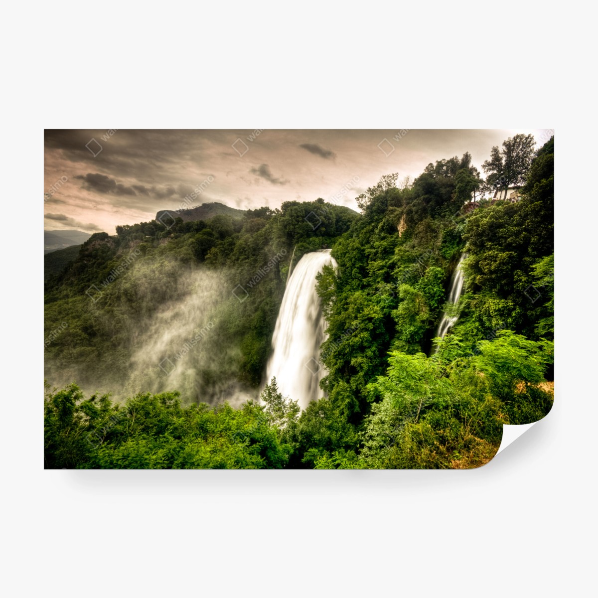 Fototapete Marmore wasserfall in Umbrien: neblige grüne landschaft – Wallnifity®