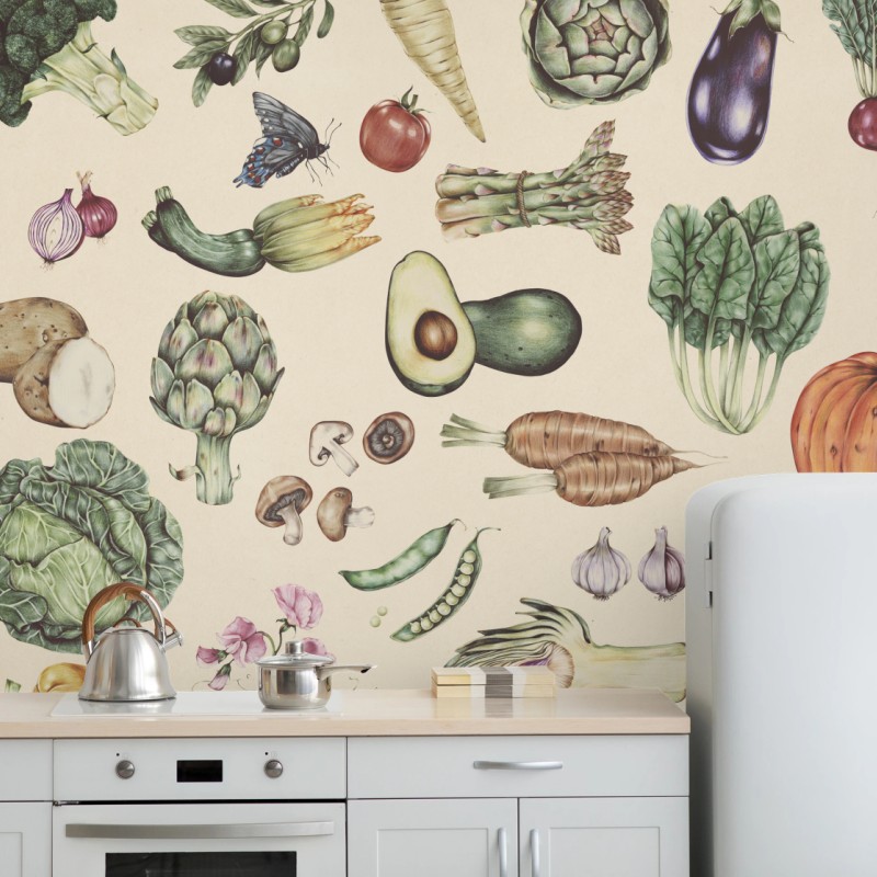Fototapete handgezeichnetes botanisches gemüsemotiv – Wallnifity®