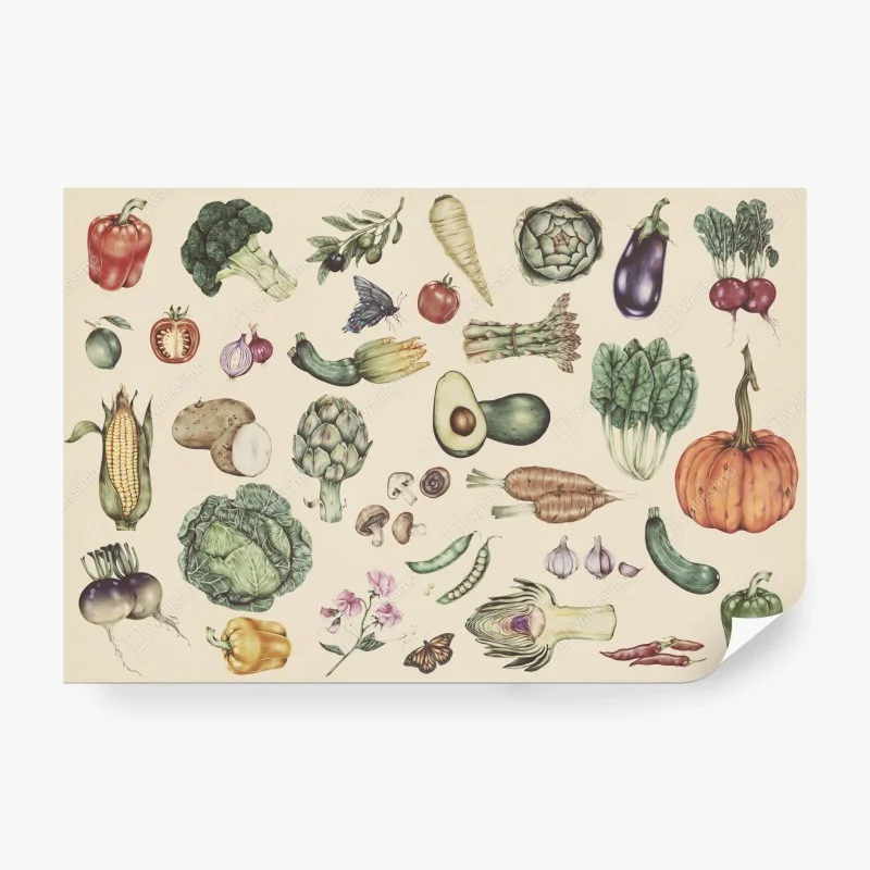Fototapete handgezeichnetes botanisches gemüsemotiv