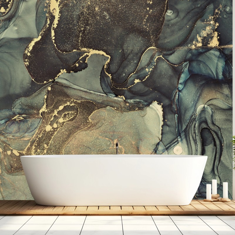 Fototapete türkis und gold fließende abstraktion – Wallnifity®