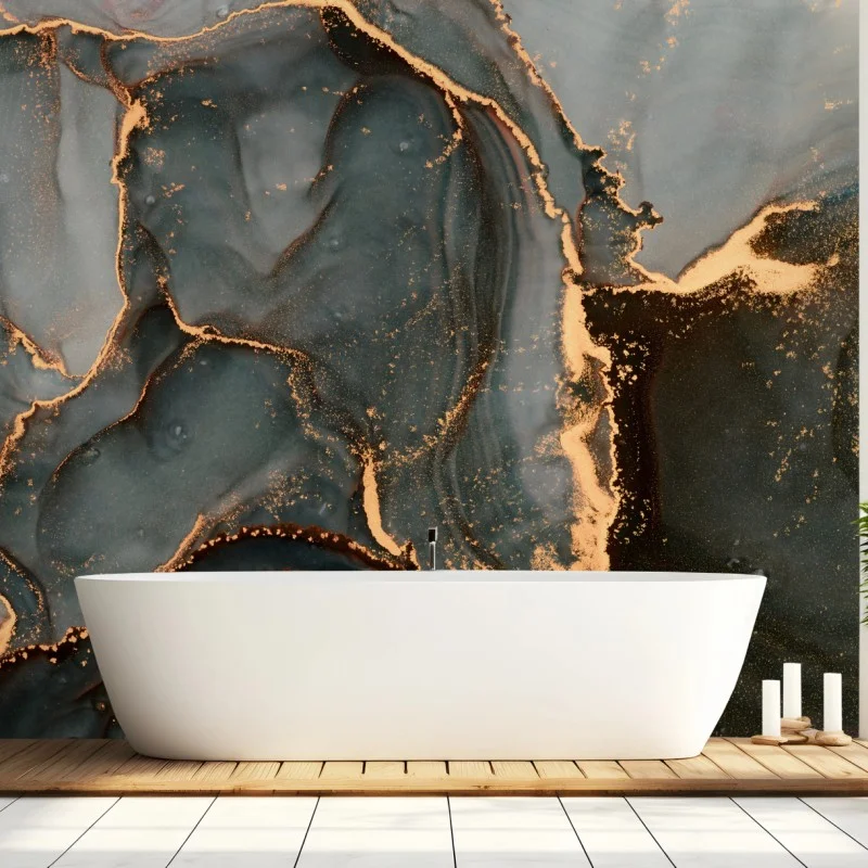 Fototapete luxuriöse türkis abstraktion mit goldenen adern – Wallnifity®