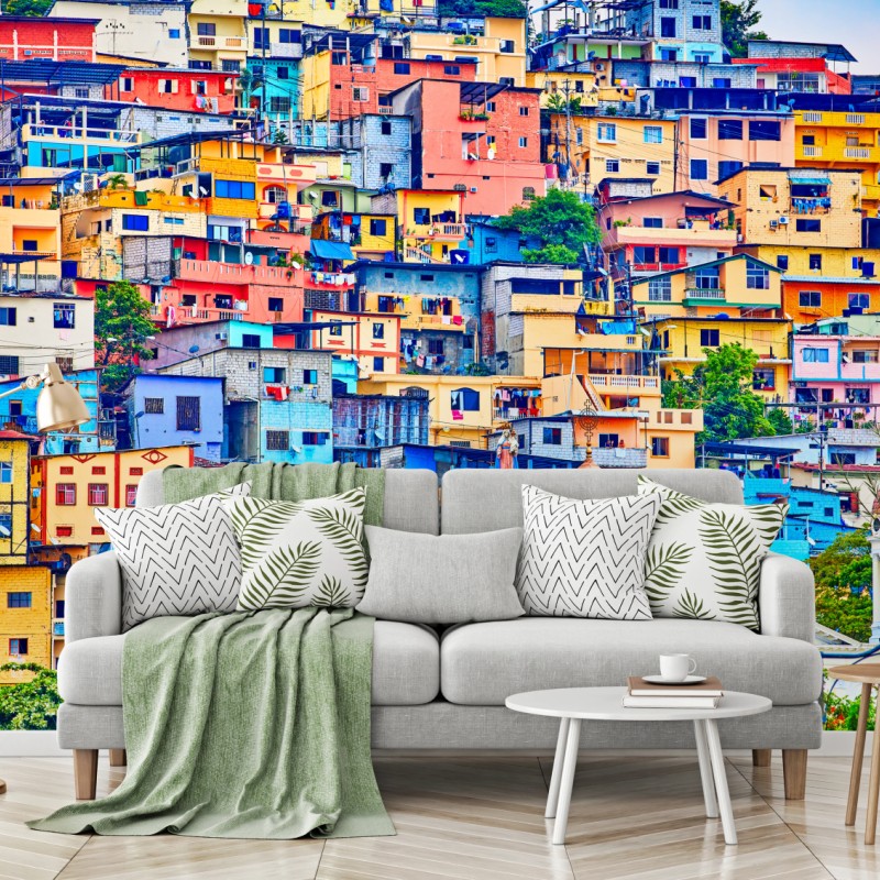 Fototapete bunte häuser von Las Peñas am Santa Ana hügel, Guayaquil – Wallnifity®