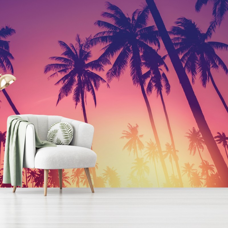 Fototapete tropischer sonnenuntergang mit palmensilhouette – Wallnifity®