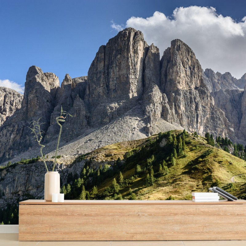 Fototapete majestätische gipfel über grünen hügeln – Wallnifity®
