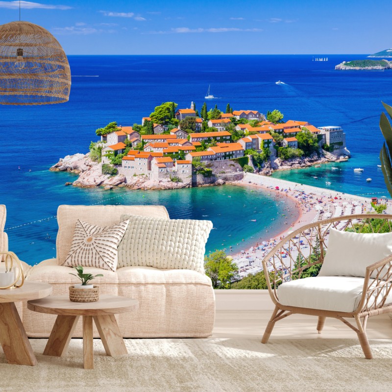 Fototapete Sveti Stefan, Montenegro historischer inselkurort – Wallnifity®