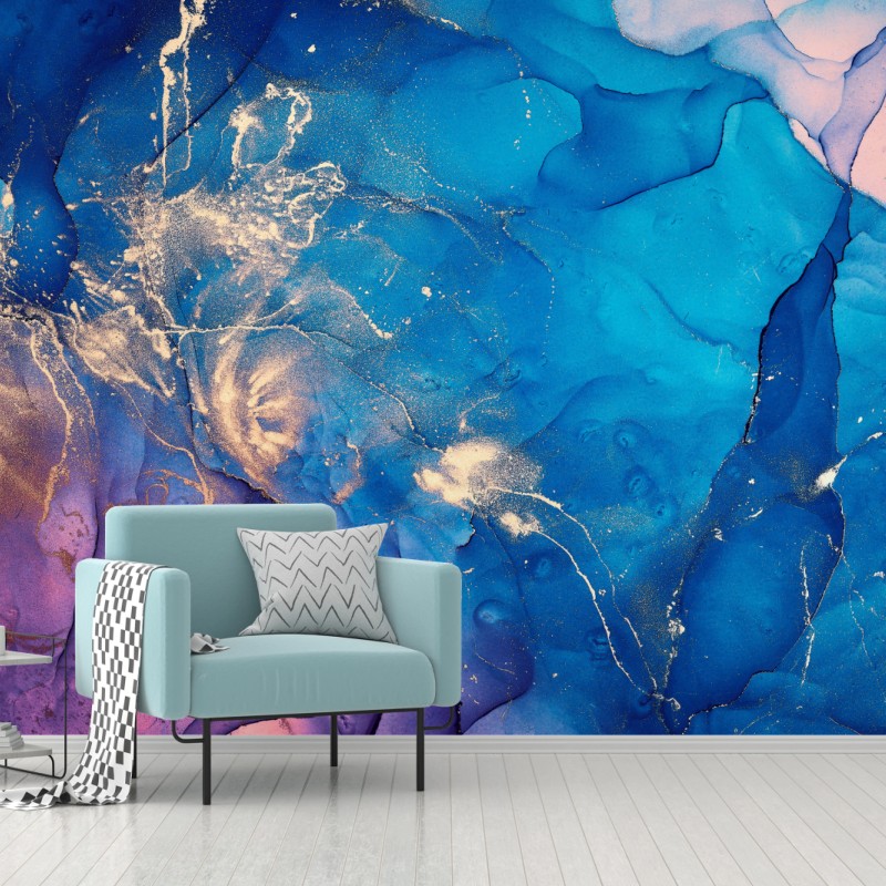 Fototapete blaue marmorierte alkoholtinten abstraktion – Wallnifity®