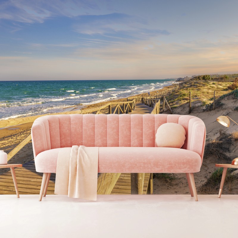 Fototapete hölzerner steg zum strand von Guardamar – Wallnifity®