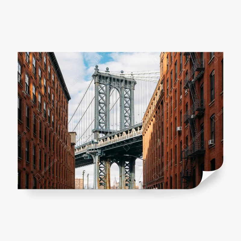 Fototapete Brooklyn brücke eingerahmt von backsteingebäuden