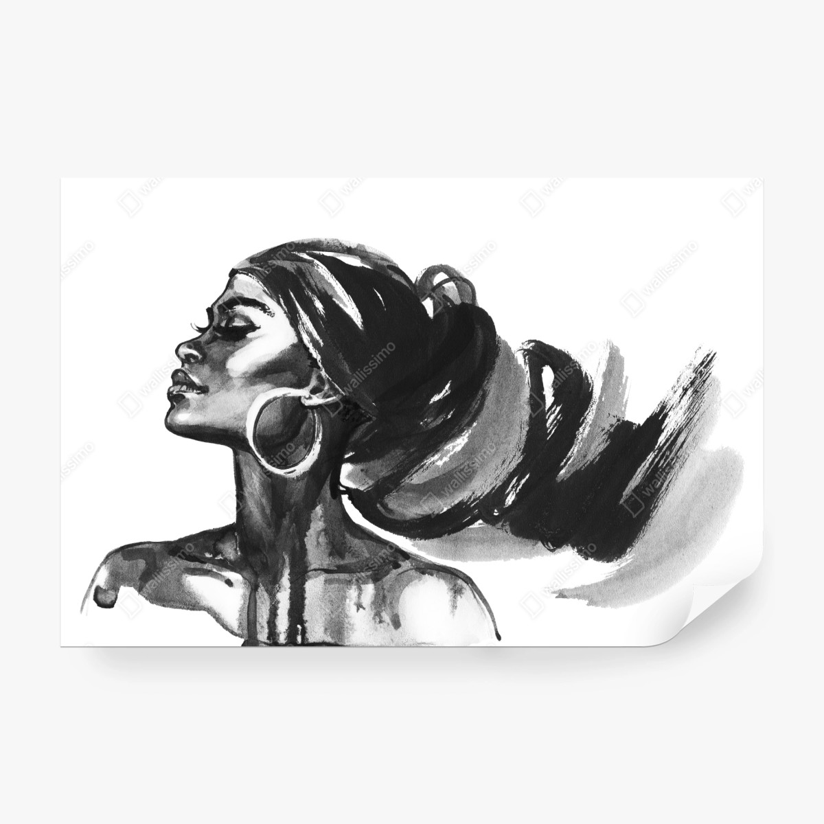 Fototapete elegantes aquarellporträt einer frau – Wallnifity®